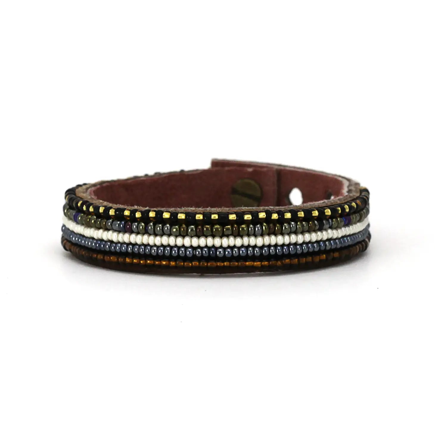 Small Neutral Stripe Leather Cuff by Swahili Coast